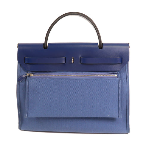 HERMES SHW Herbag PM 2Way Shoulder Bag Canvas C 7E Bleu Brighton 73 Bleu Saphir