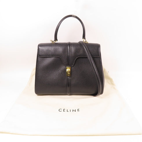 CELINE GHW Celine 16 2 Way Shoulder Bag Calfskin Leather Black