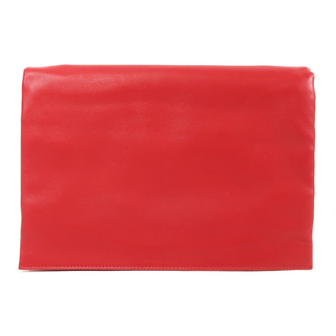 CELINE Clutch Bag Pouch Lambskin Leather Red
