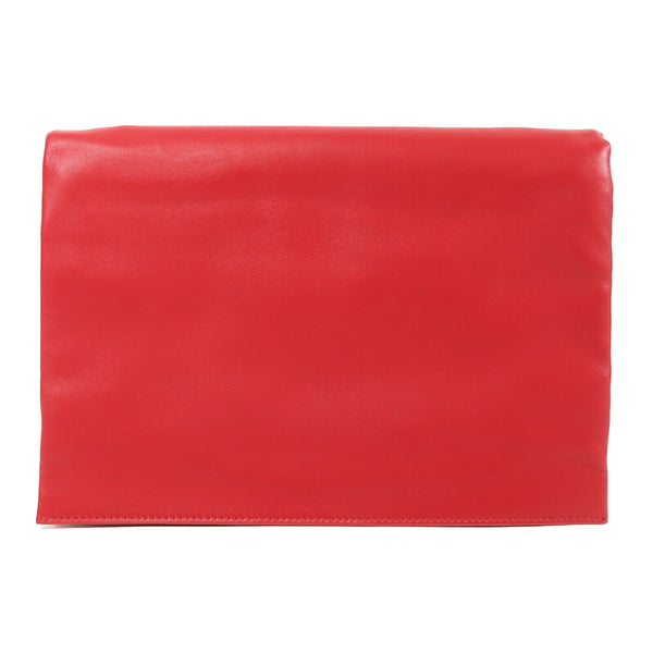 CELINE Clutch Bag Pouch Lambskin Leather Red