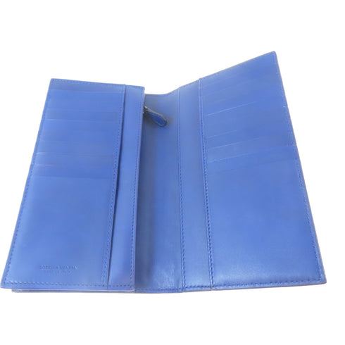 BOTTEGA VENETA BV Long Bifold Wallet Intrecciato Leather Blue