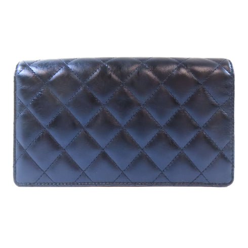 CHANEL Quilted CC SHW Long Wallet Calfskin Leather Blue