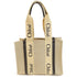 Chloe Woody Tote Bag Canvas Beige Navy Blue