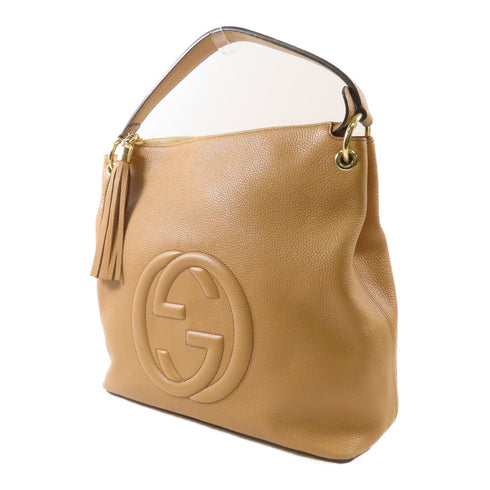 GUCCI GG GHW Soho Interlocking G 2Way Shoulder Bag 536194 Calfskin Leather Beige