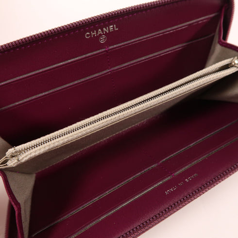 CHANEL CC SHW Zipper Long Wallet Calfskin Leather Purple