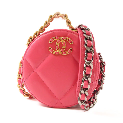 CHANEL CC 19 Round Bag 2 Way Shoulder Bag Chain Crossbody Leather Pink