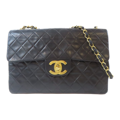 CHANEL Quilted CC GHW Chain Shoulder Bag Lambskin Leather Black v2