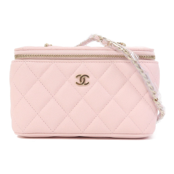 CHANEL Quilted CC GHW Chain Shoulder Bag Calfskin Leather Pink v1