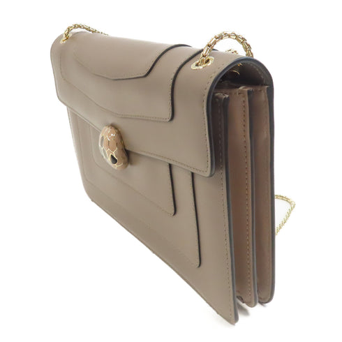 BVLGARI GHW Serpenti Forever Shoulder Bag Calfskin Leather 286515 Khaki