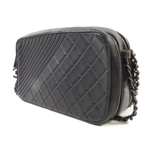 CHANEL CC SHW Chain Shoulder Bag Calfskin Leather Black v