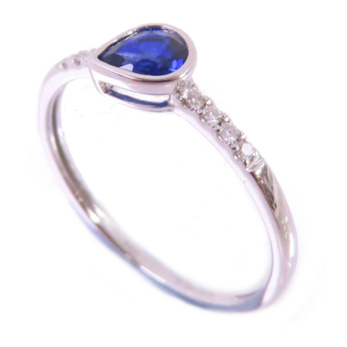 Jewelry 0.38ct Sapphire0.05ct Diamond Ring US#5.25 18K White Gold
