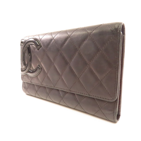 CHANEL Quilted CC SHW Cambon Long Wallet Calfskin Leather Black