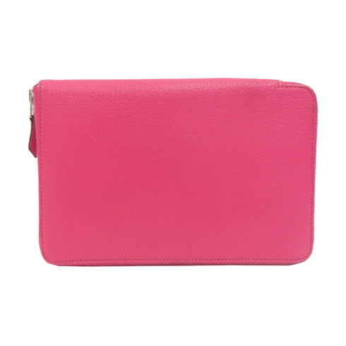 HERMES PHW Zipper Long Wallet Chevre Leather Rose Tyrien