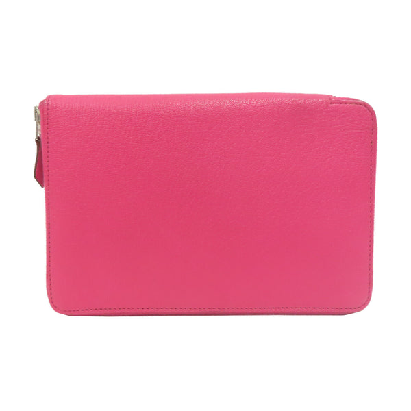 HERMES PHW Zipper Long Wallet Chevre Leather Rose Tyrien