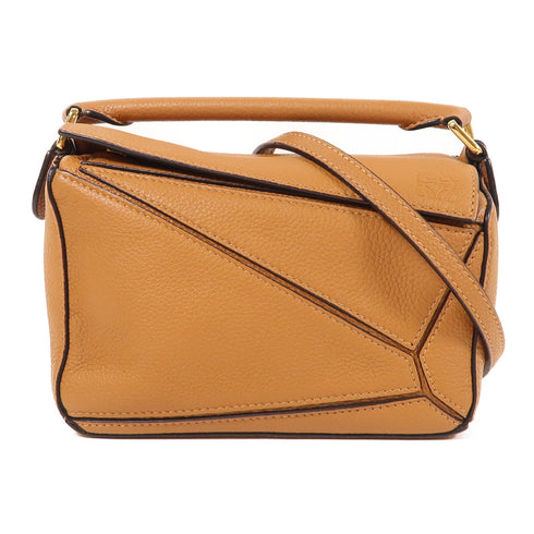 LOEWE GHW Small Puzzle 2 Way Shoulder Bag Calfskin Leather Brown