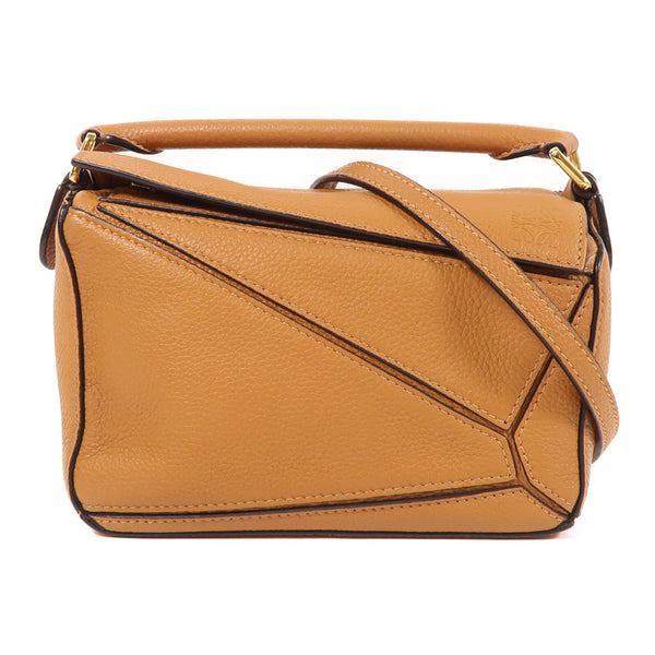 LOEWE GHW Small Puzzle 2 Way Shoulder Bag Calfskin Leather Brown
