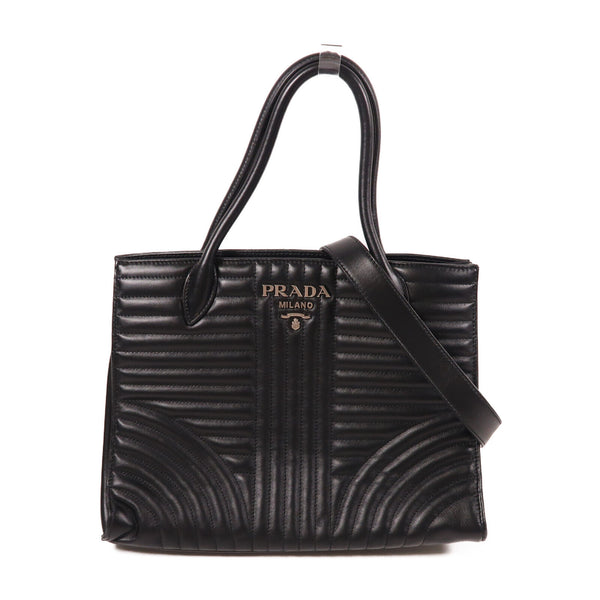 PRADA SHW 2 Way Shoulder Bag Handbag 1BA165 Calfskin Leather Black