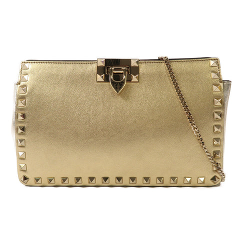 Valentino GHW Chain Shoulder Crossbody Bag Clutch Calfskin Leather Gold Silver