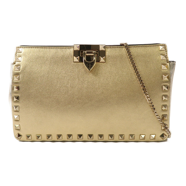 Valentino GHW Chain Shoulder Crossbody Bag Clutch Calfskin Leather Gold Silver