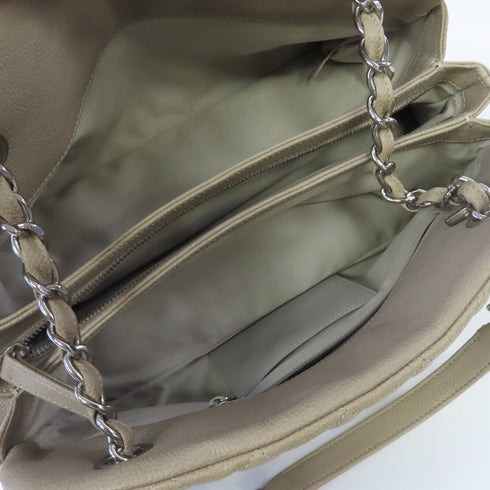 CHANEL Quilted CC SHW Chain Shoulder Bag Leather Light Brown