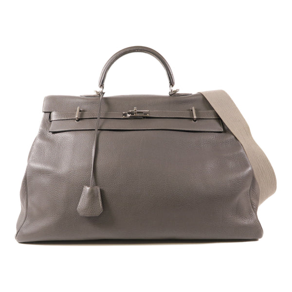 HERMES PHW Kelly 50 2 Way Shoulder Bag Handbag Clemence Leather Grey