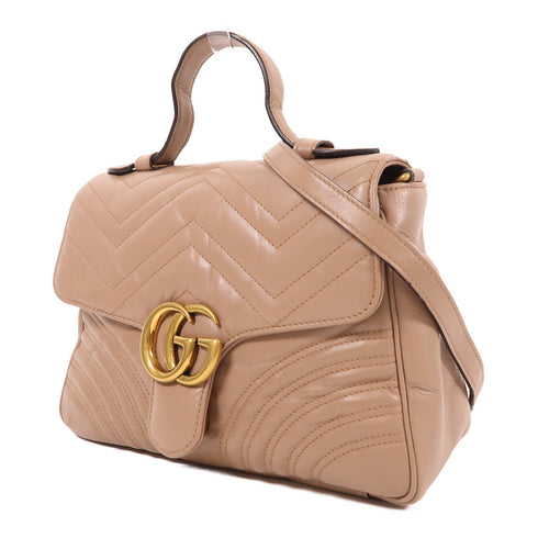 GUCCI GG GHW GG Marmont 2 Way Shoulder Bag 498110 Calfskin Leather Nude Pink