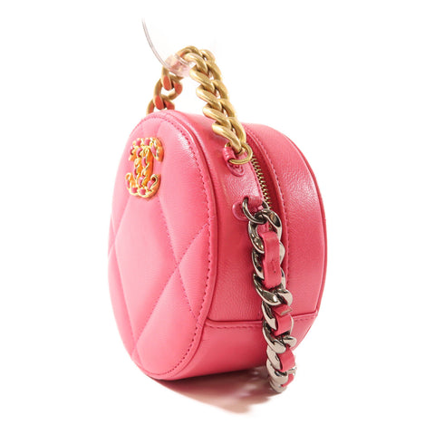 CHANEL CC 19 Round Bag 2 Way Shoulder Bag Chain Crossbody Leather Pink