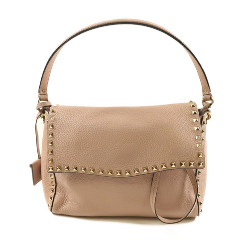 Valentino GHW Shoulder Bag Handbag Calfskin Leather Light Pink