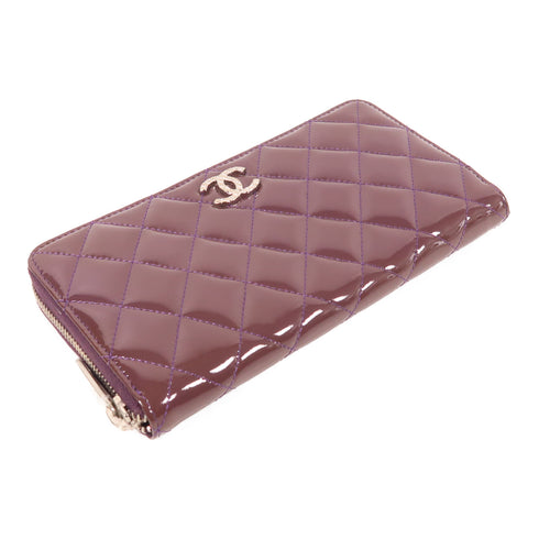 CHANEL CC SHW Long Wallet Patent Leather Purple