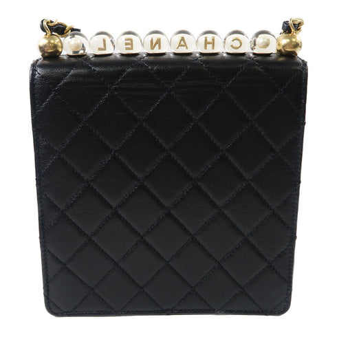 CHANEL CC GHW Matelasse Pearl Chain Bag Lambskin Leather AS0584 Black