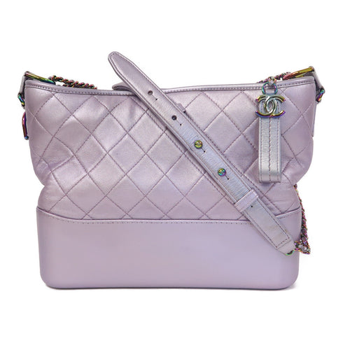 CHANEL Quilted CC Gabrielle Chain Shoulder Bag Calfskin Leather Purple