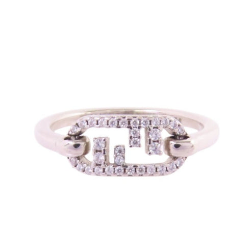 FENDI Fendi O'Lock Ring Size M US#6 Ring 925 Sterling Silver Rhinestone