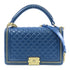CHANEL Quilted CC GHW Boy 28 Chain Shoulder Bag Lambskin Leather Blue