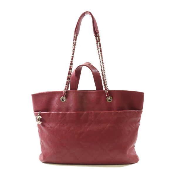 CHANEL CC SHW 2 Way Chain Shoulder Bag Calfskin Leather Red