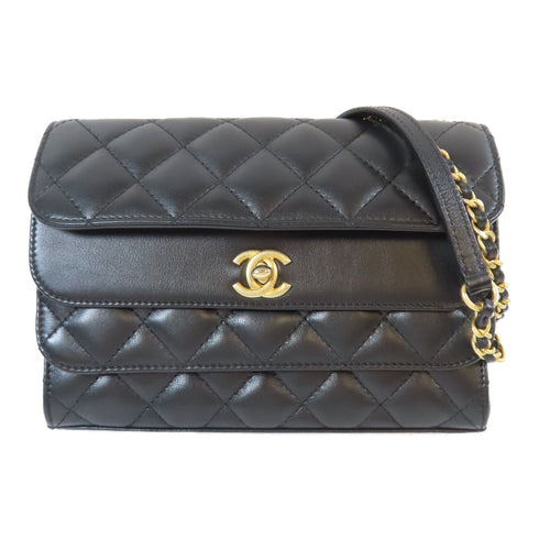 CHANEL Quilted CC GHW Triple Flap Bag Chain Shoulder Bag AS0824 Calfskin Black