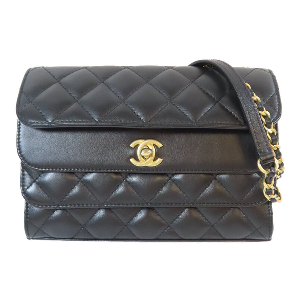 CHANEL Quilted CC GHW Triple Flap Bag Chain Shoulder Bag AS0824 Calfskin Black