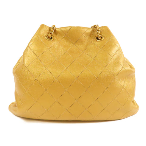 CHANEL Quilted CC GHW Chain Shoulder Bag Calfskin Leather Gold
