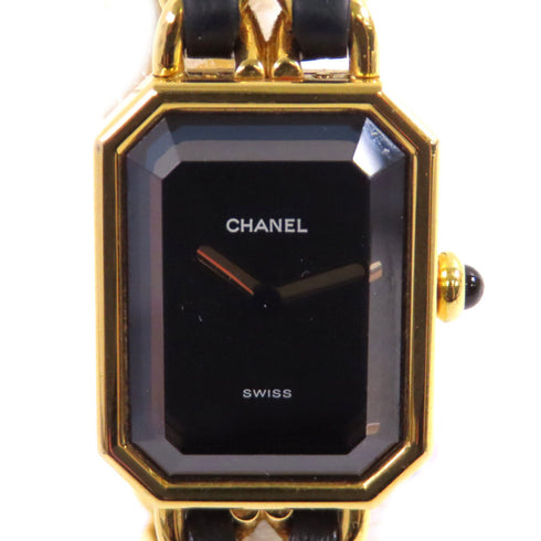 CHANEL GHW Premiere L Quartz Watch SS Leather Gold Plated H0001 Black v1