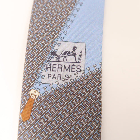HERMES Tie Ties Silk Gray