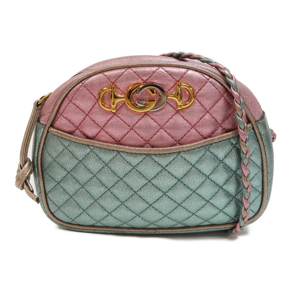 GUCCI GG GHW SHW Shoulder Bag Crossbody 534951 Calfskin Leather Green Pink