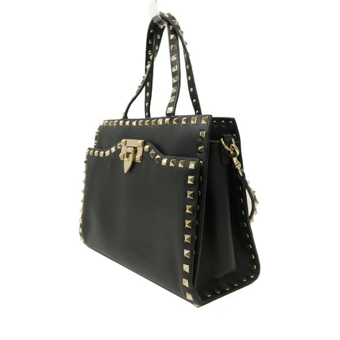 Valentino SHW 2 Way Shoulder Bag Handbag Calfskin Leather Black