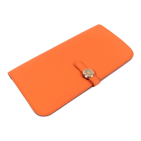 HERMES PHW Dogon MM Long Wallet Clemence Leather Orange