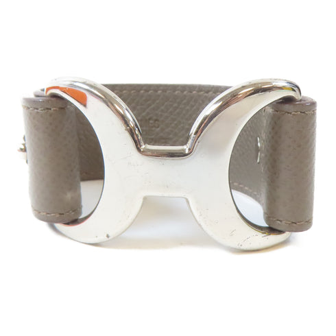 HERMES SHW Pavane Bracelet Bangle Veau Epsom Leather Etain Gray Hermes #XS #15cm