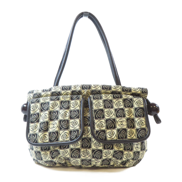 CHANEL CC SHW Shoulder Handbag Fabric Black Beige