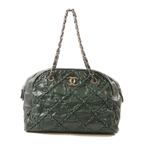 CHANEL CC SHW Chain Shoulder Bag Calfskin Leather Green v4