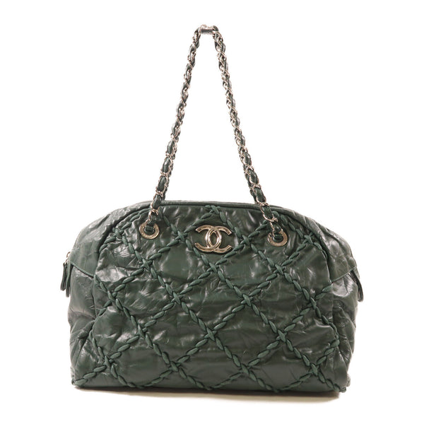 CHANEL CC SHW Chain Shoulder Bag Calfskin Leather Green v4