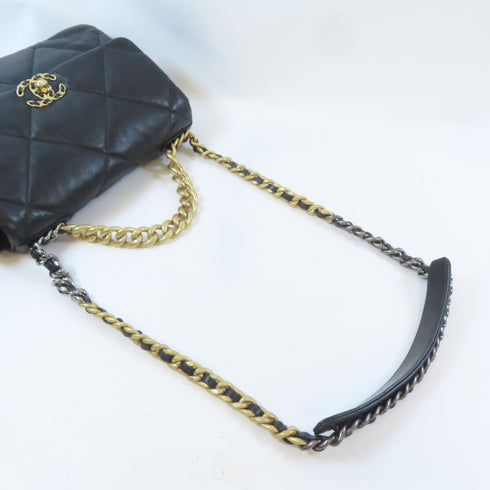 CHANEL CC GHW C19 Chain Shoulder Bag Lambskin Leather Black