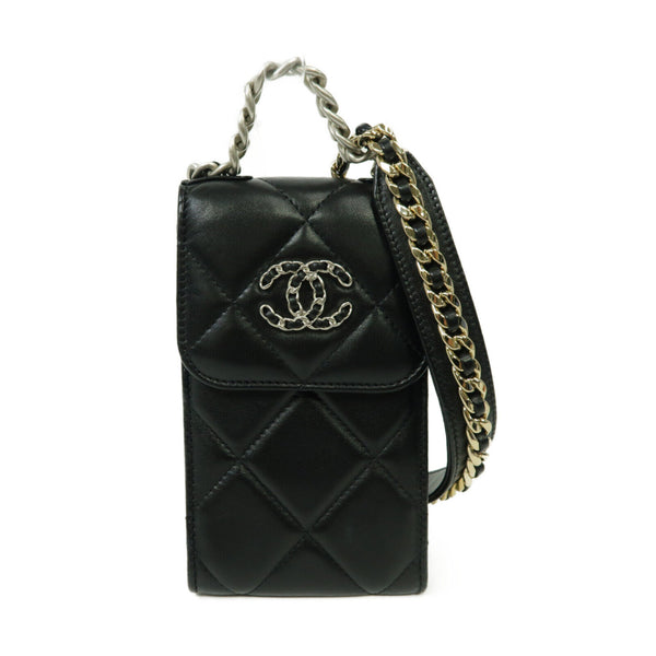 CHANEL Quilted CC Chanel 19 Phone Holder With Chain Shoulder Bag Calfskin Black