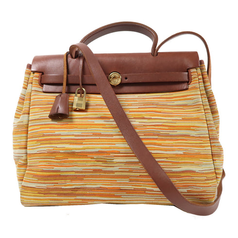 HERMES GHW Herbag 2 Way Bag Vibrato Leather Orange/Brown