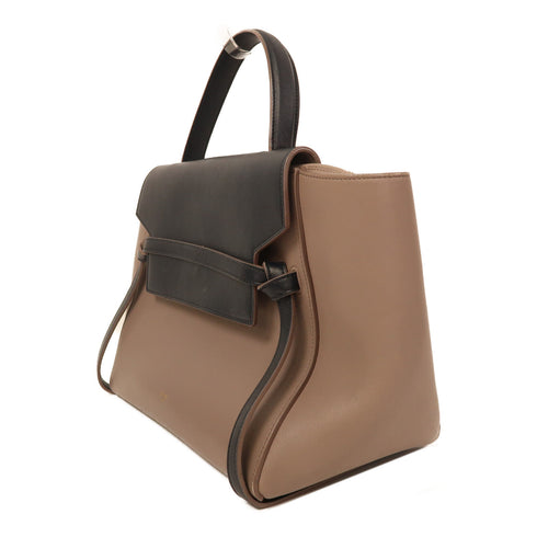 CELINE GHW Belt Bag Mini 2 Way Shoulder Bag Handbag Calfskin Leather Black/Brown